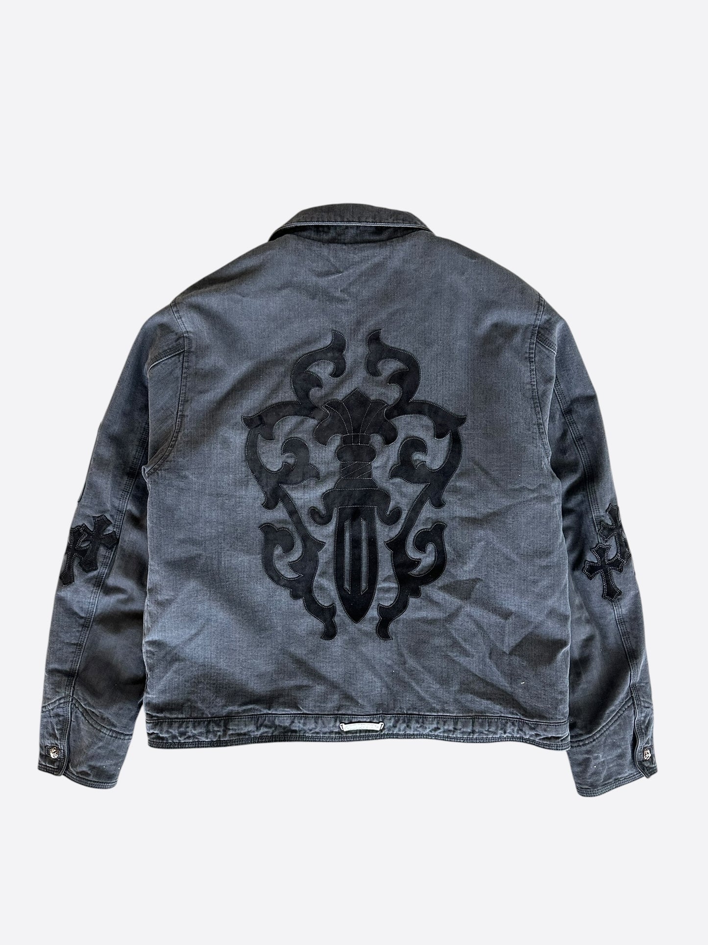 Chrome Hearts Grey & Black Dagger Cross Patch Jacket