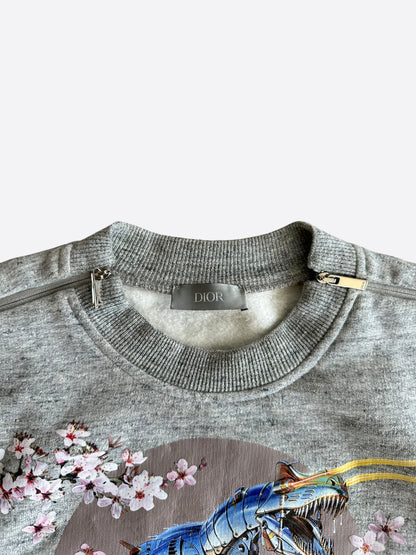 Dior Sorayama Grey Dinosaur Logo Sweater
