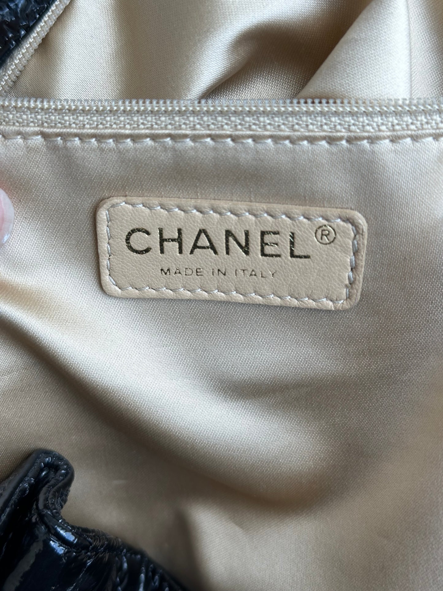 Chanel Black Patent Quilted Rock & Chain XL Flap Bag