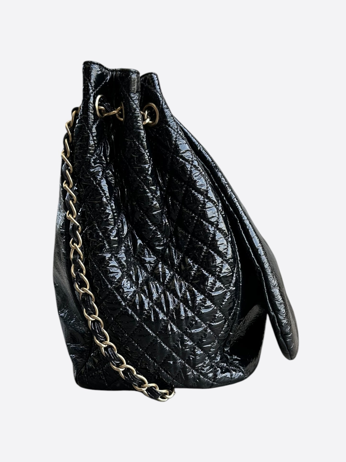 Chanel Black Patent Quilted Rock & Chain XL Flap Bag