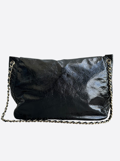 Chanel Black Patent Quilted Rock & Chain XL Flap Bag