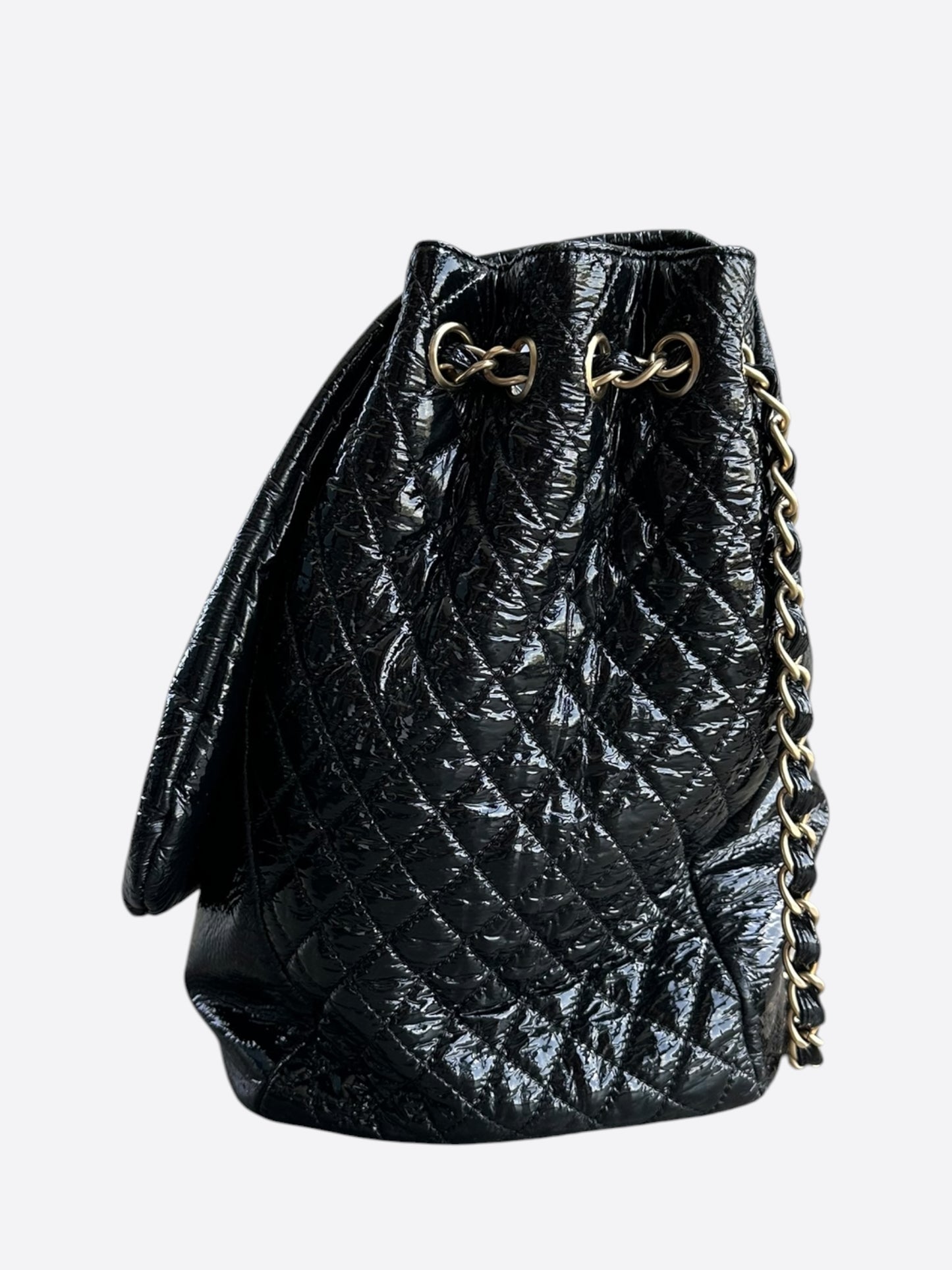Chanel Black Patent Quilted Rock & Chain XL Flap Bag