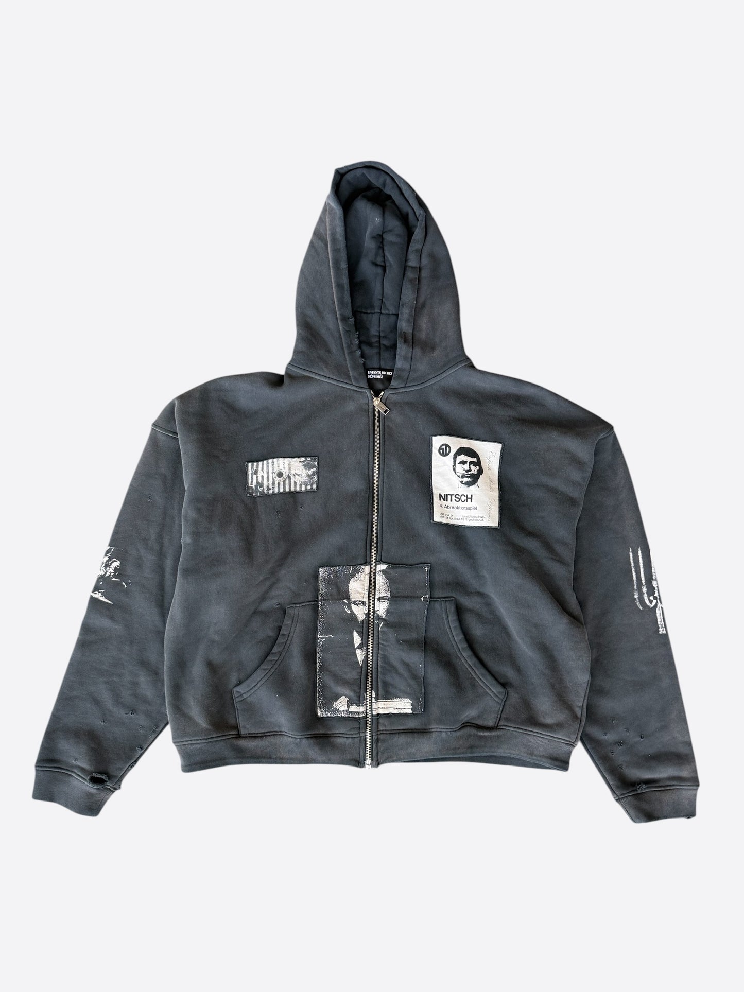 Enfants Riches Deprimes Black & White Lenin's Nap Time Patchwork Zip Up Hoodie