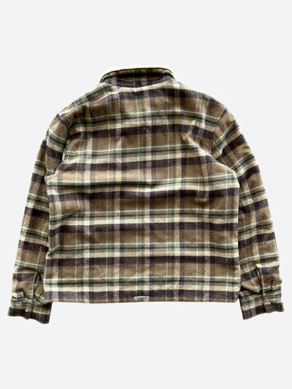 Chrome Hearts Beige & Brown Plaid Shearling Flannel Jacket