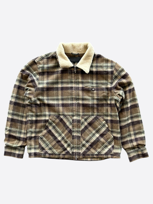 Chrome Hearts Beige & Brown Plaid Shearling Flannel Jacket