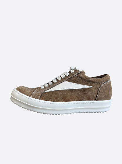 Rick Owens Brown & White Suede Vintage Low Top Sneakers