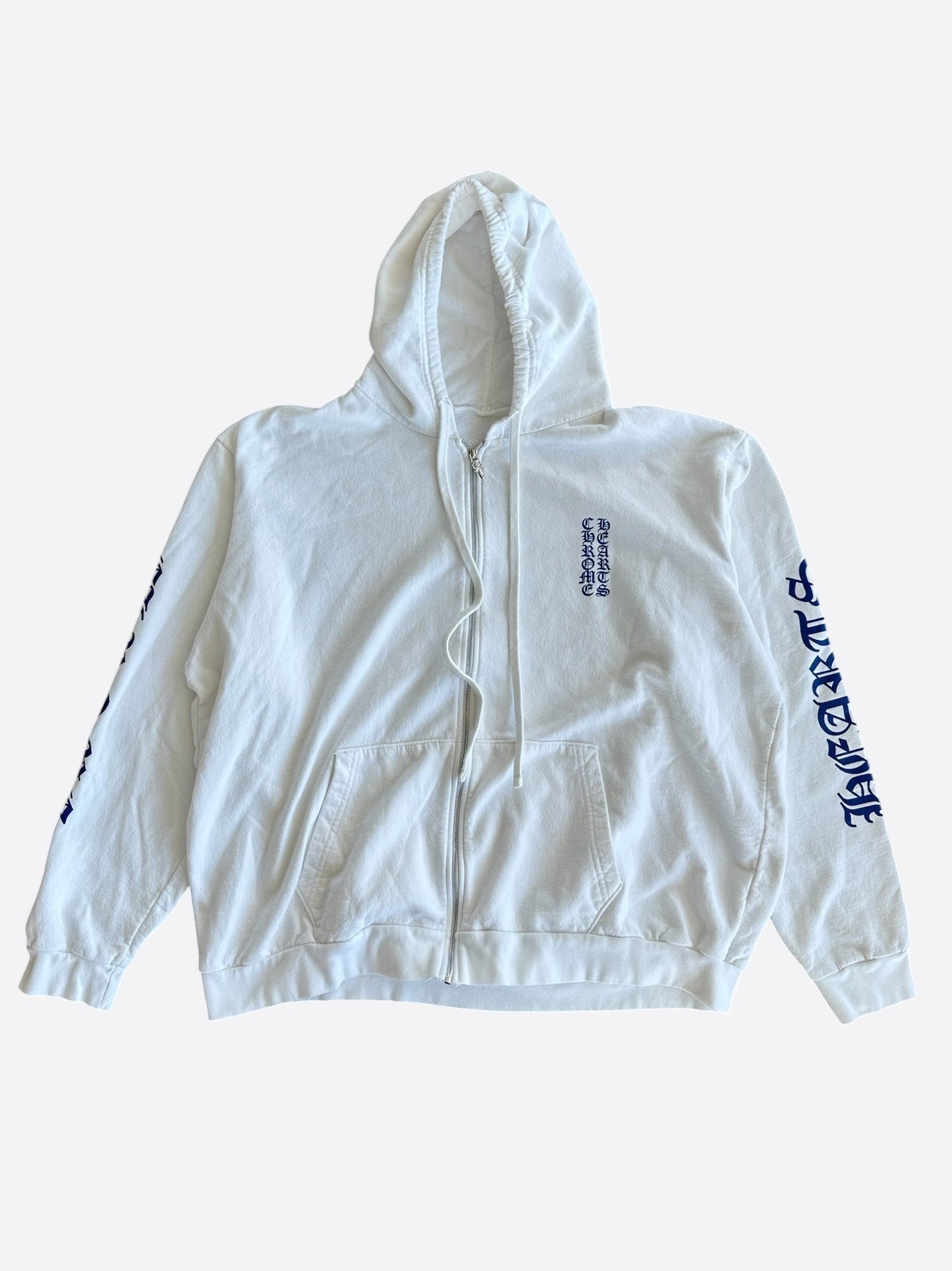 Chrome Hearts White & Blue Script Logo Zip Up Hoodie