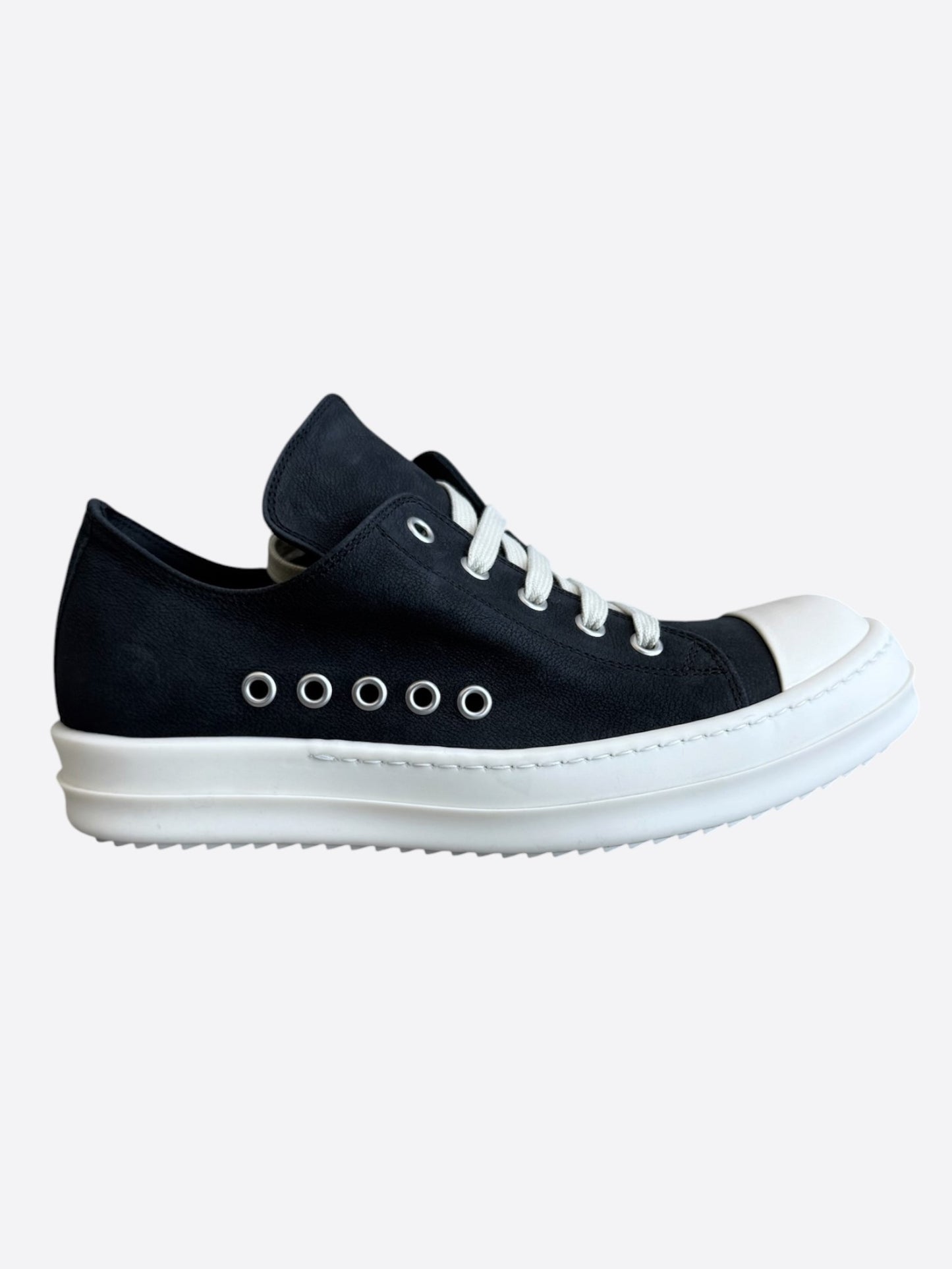 Rick Owens Black & White Leather Women's Low Top Sneakers