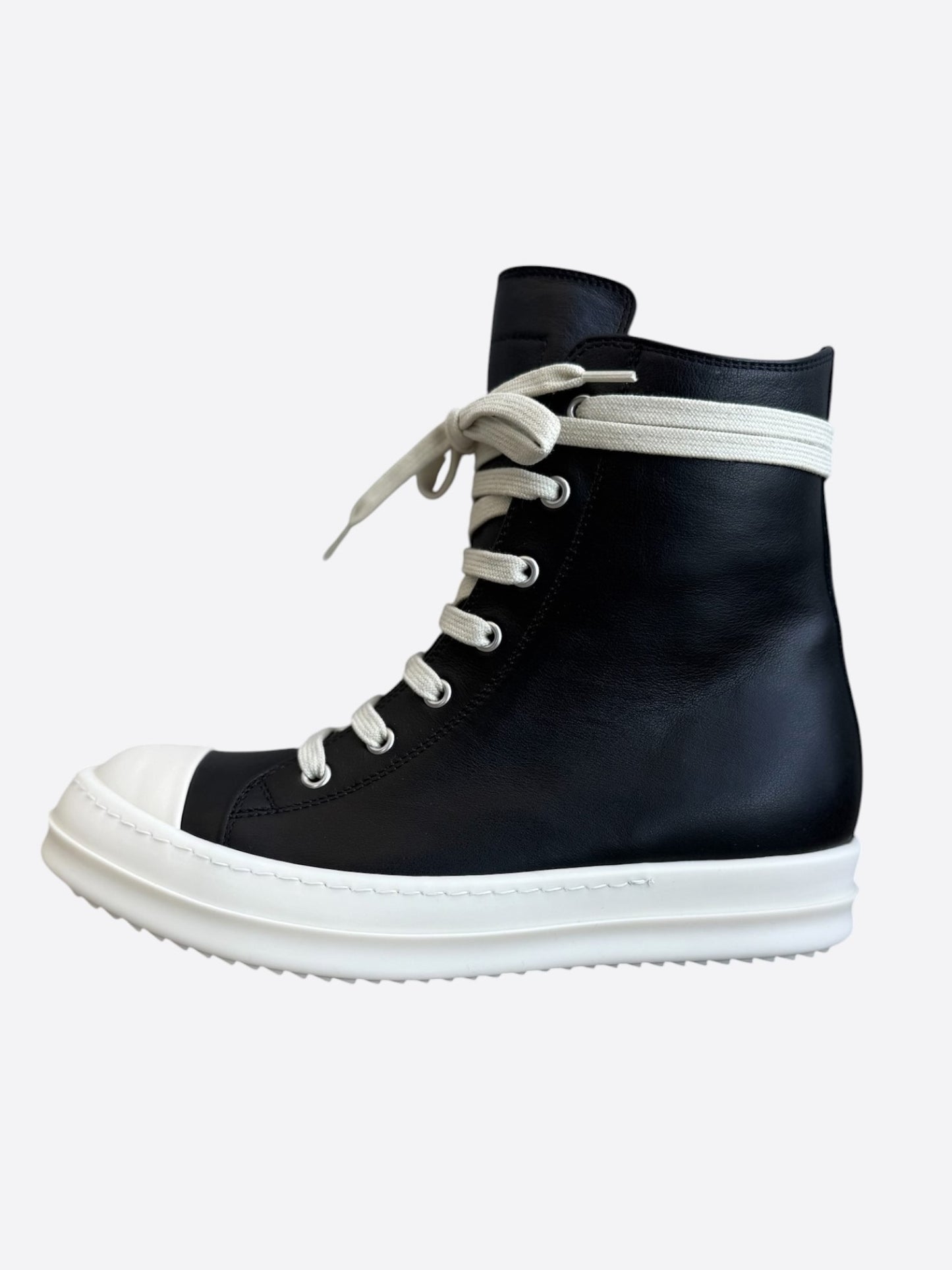 Rick Owens Black & White Leather Women's High Top Sneakers