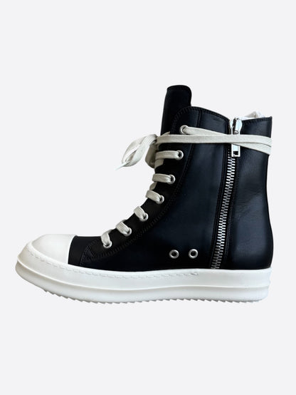 Rick Owens Black & White Leather Women's High Top Sneakers