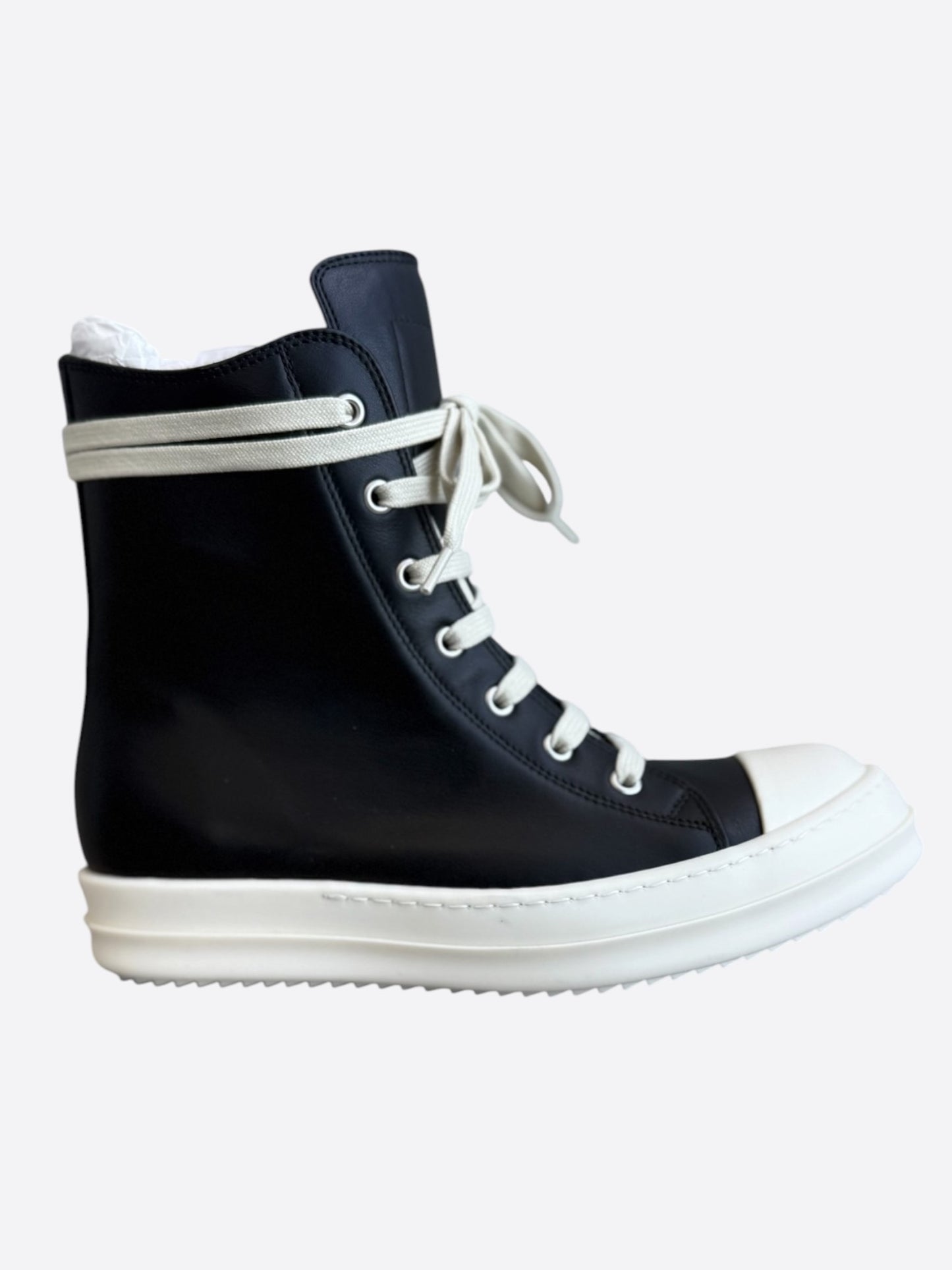 Rick Owens Black & White Leather Women's High Top Sneakers
