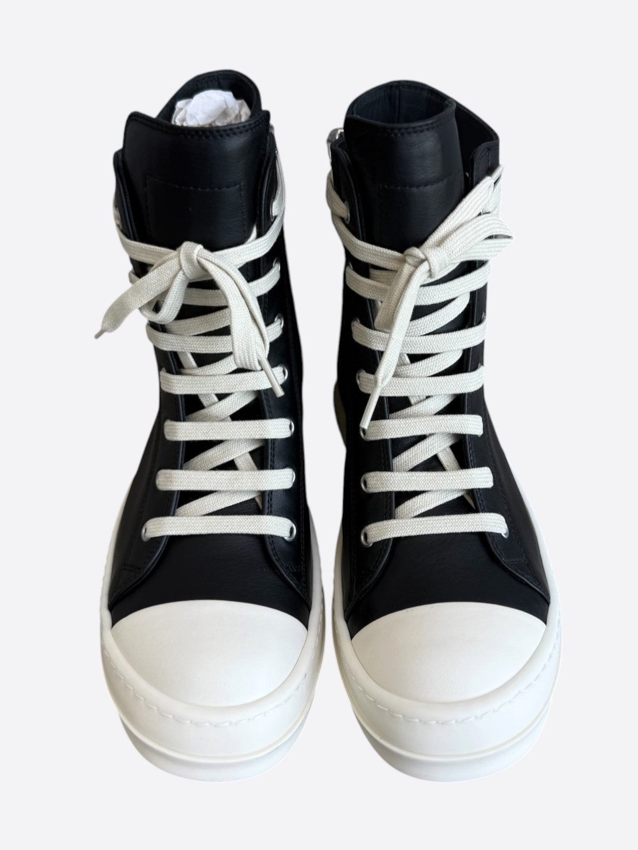 Rick Owens Black & White Leather Women's High Top Sneakers