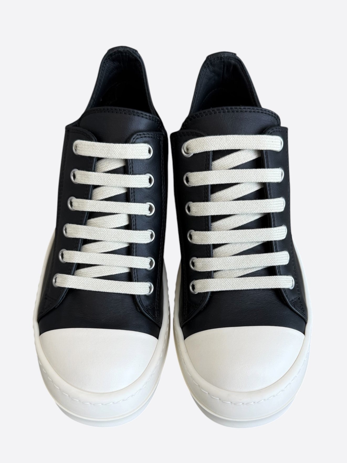 Rick Owens Black & White Leather Women's Low Top Sneakers