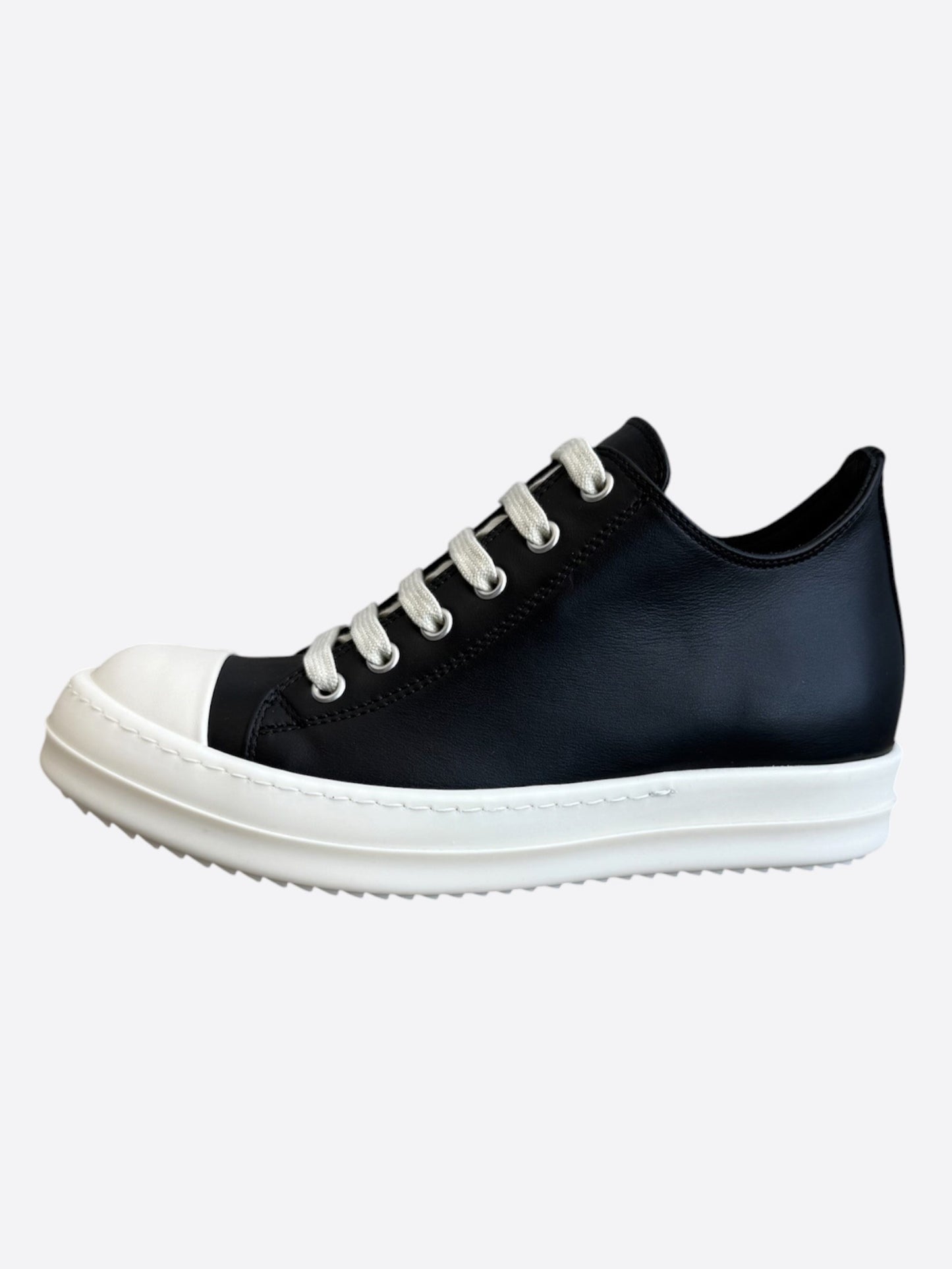 Rick Owens Black & White Leather Women's Low Top Sneakers