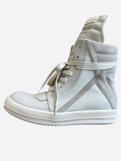 Rick Owens White & Beige Geobaskets Sneakers