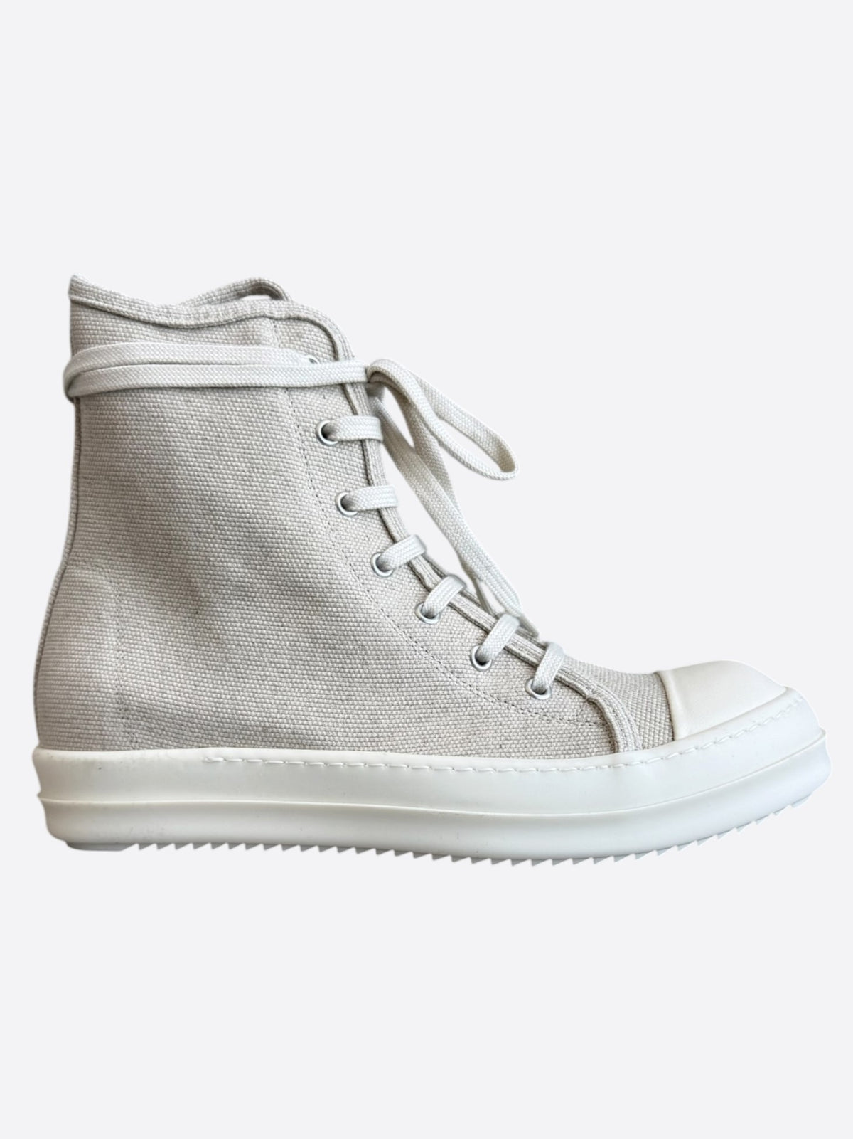 Rick Owens Beige & White Canvas High Top Sneakers