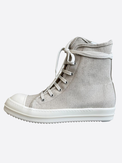 Rick Owens Beige & White Canvas High Top Sneakers