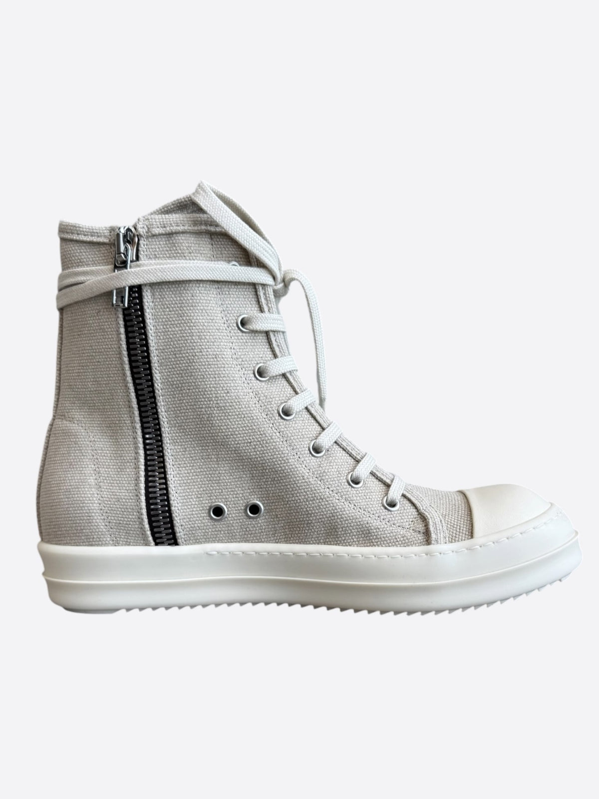 Rick Owens Beige & White Canvas High Top Sneakers