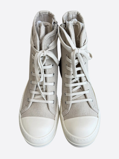 Rick Owens Beige & White Canvas High Top Sneakers