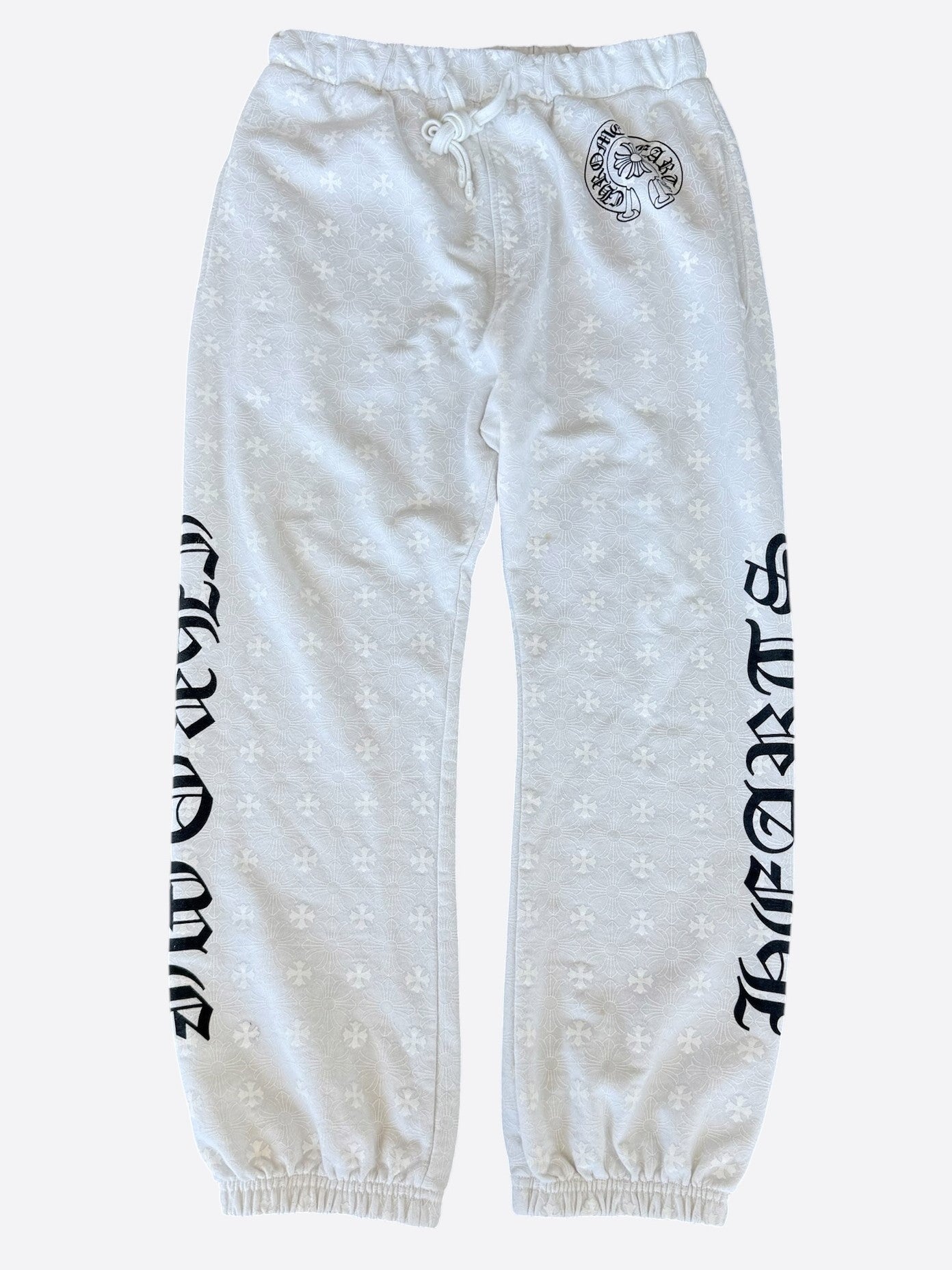 Chrome Hearts White & Black Horseshoe Logo Cross Jacquard Sweatpants