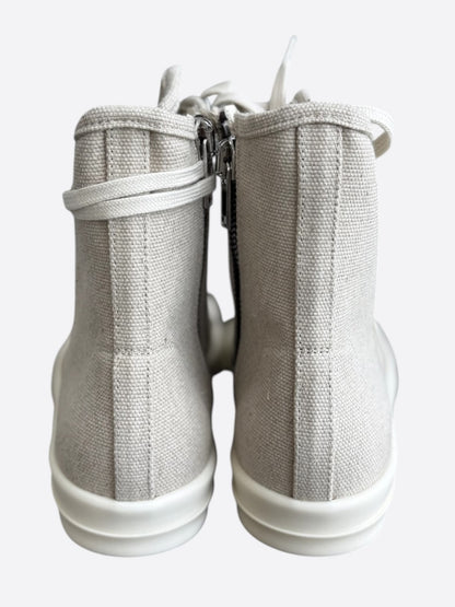 Rick Owens Beige & White Canvas High Top Sneakers