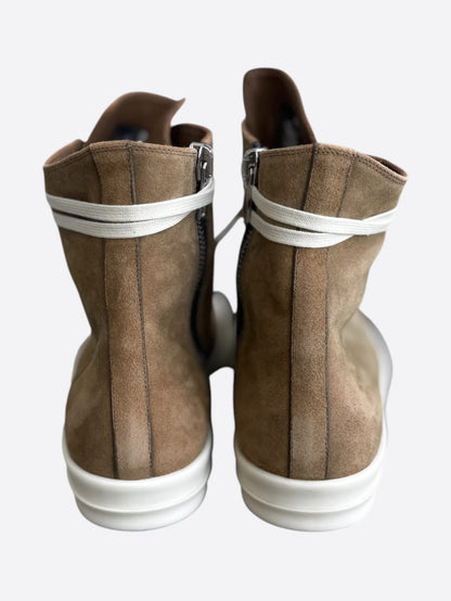 Rick Owens Brown & White Suede High Top Sneakers