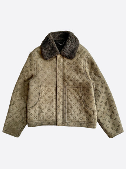 Louis Vuitton Olive Monogram Shearling Jacket