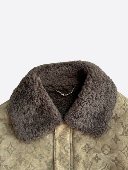 Louis Vuitton Olive Monogram Shearling Jacket