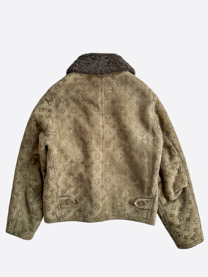 Louis Vuitton Olive Monogram Shearling Jacket