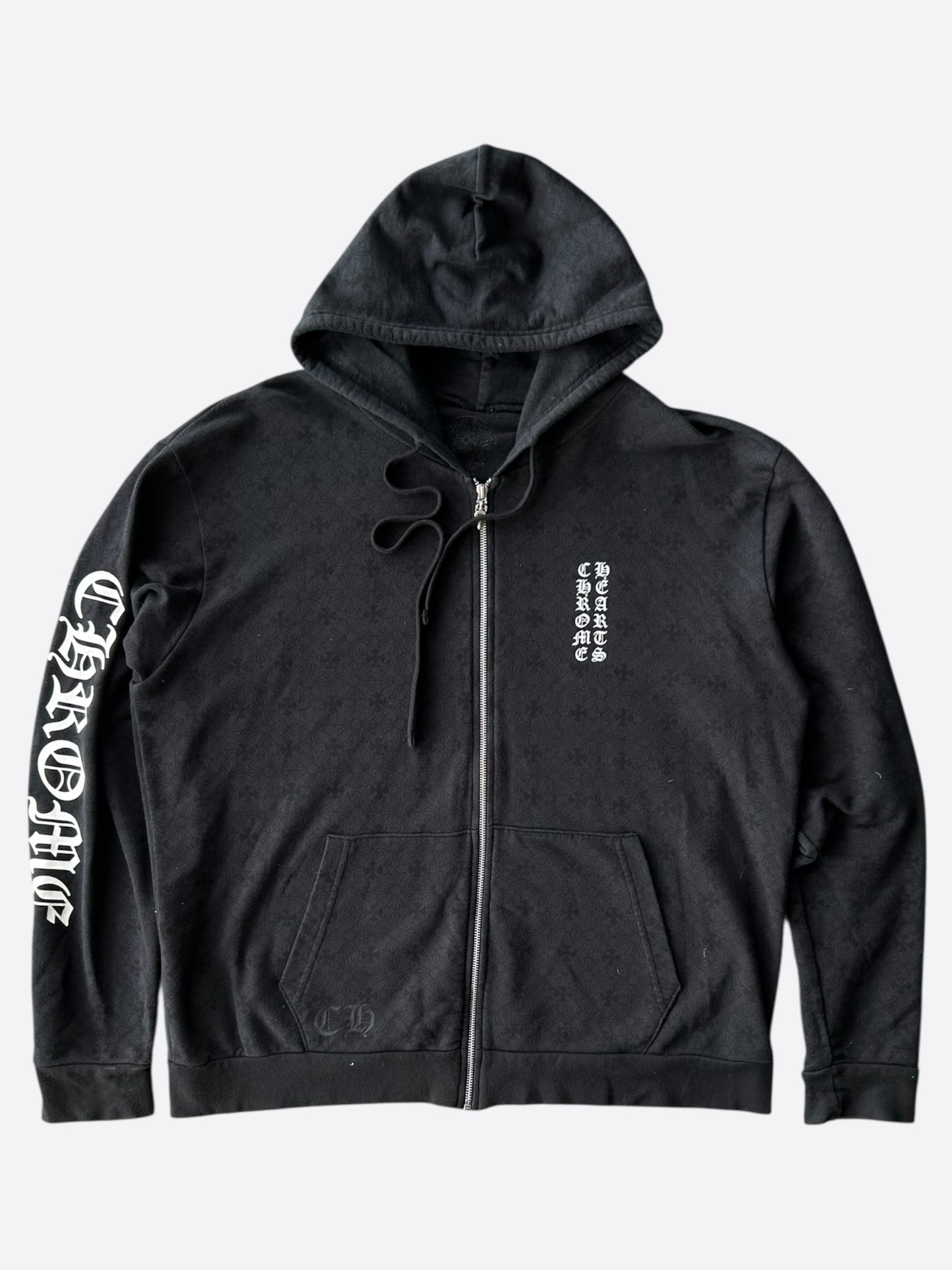 Chrome Hearts Black & White Cross Jacquard Horseshoe Logo Zip Up Hoodie