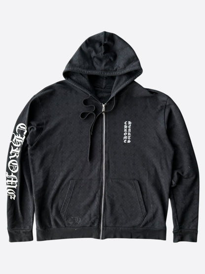 Chrome Hearts Black & White Cross Jacquard Horseshoe Logo Zip Up Hoodie