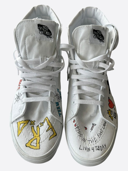Enfants Riches Deprimes Vans White Hand Painted Sk8 Hi Sneakers
