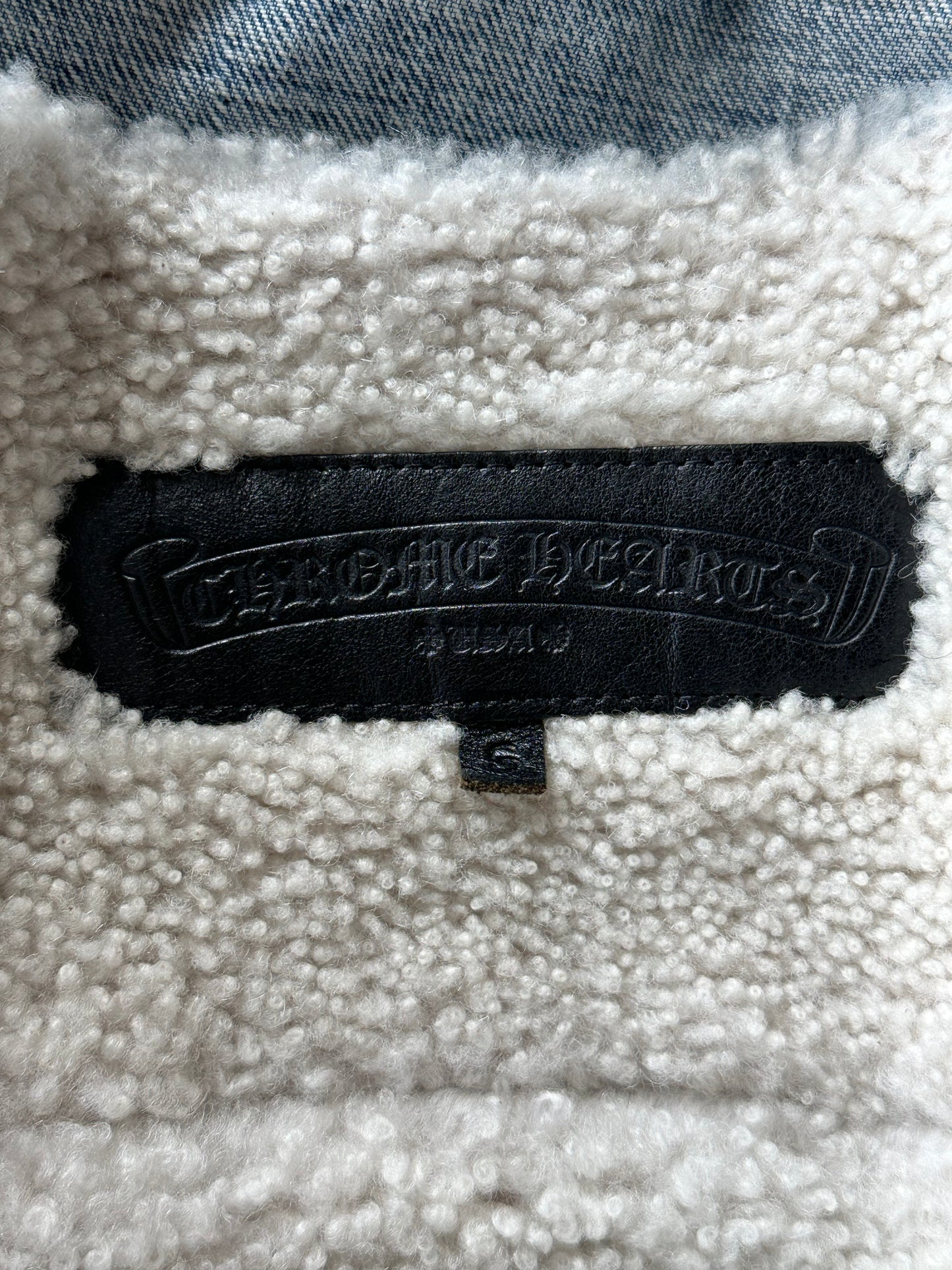 Chrome Hearts Levis Blue & Multicolor Cross Patch Denim Sherpa Jacket