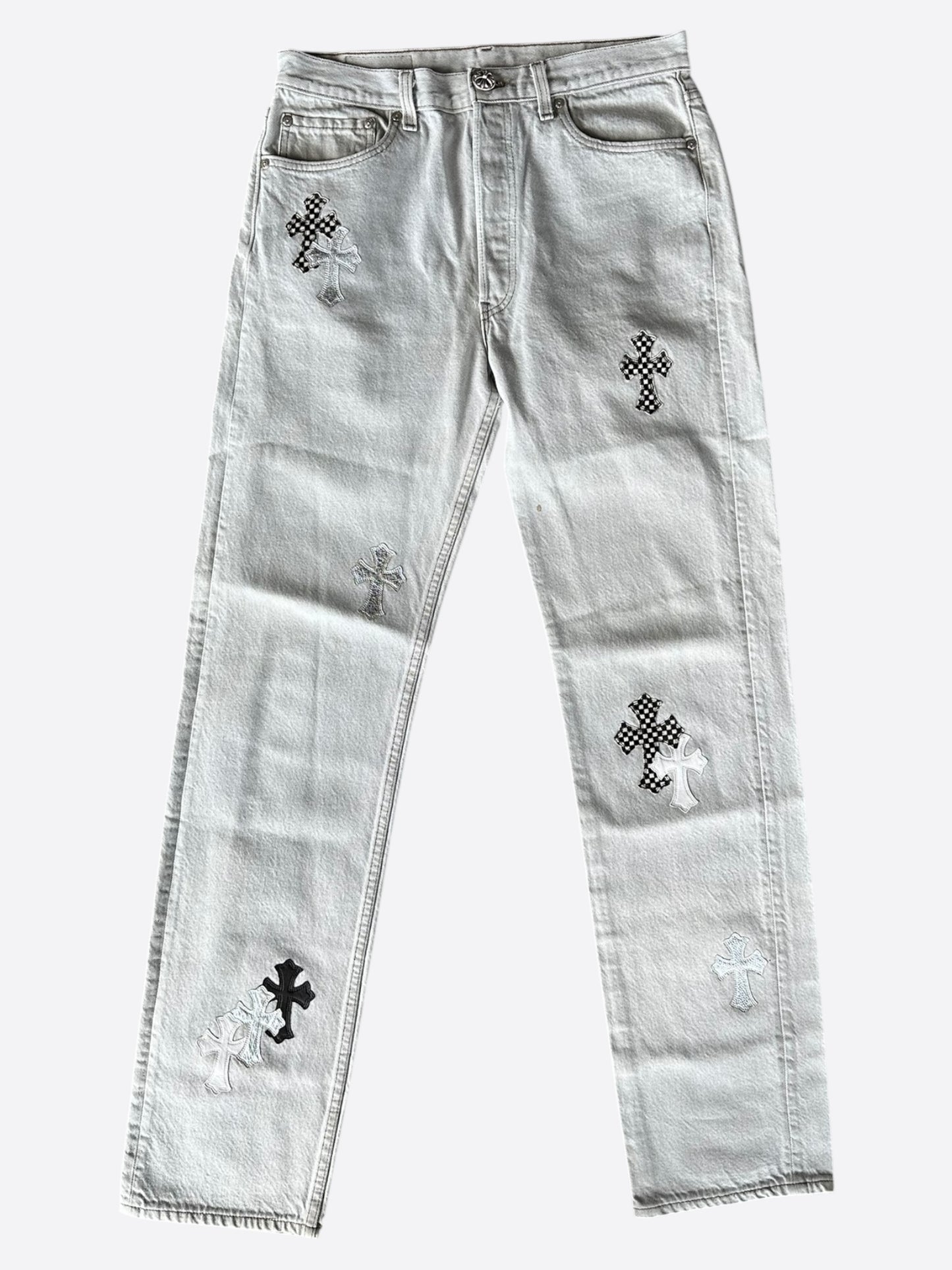 Chrome Hearts Levis White & Mixed Cross Patch Jeans