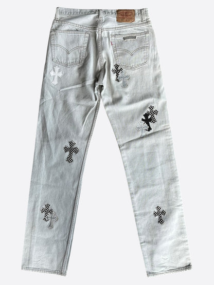 Chrome Hearts Levis White & Mixed Cross Patch Jeans