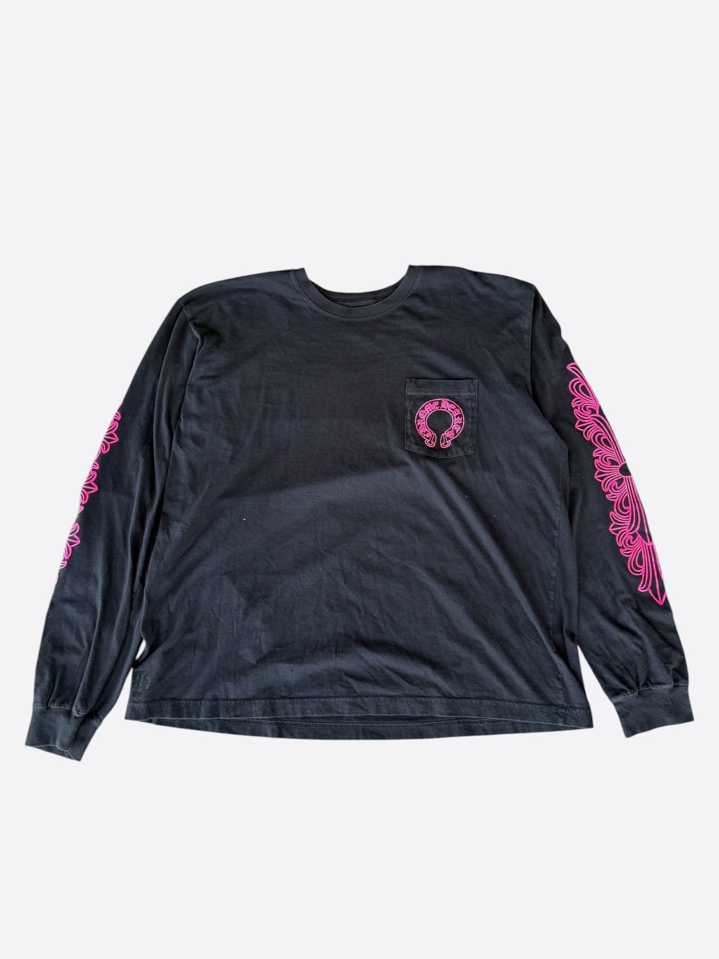Chrome Hearts Black & Pink Horseshoe Logo Longsleeve T-Shirt