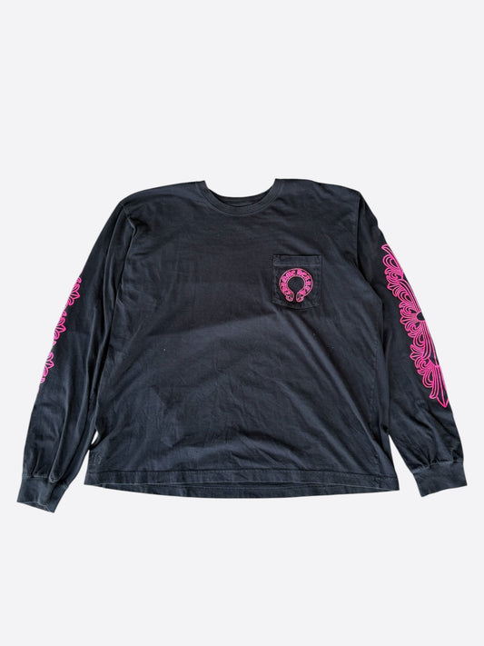 Chrome Hearts Black & Pink Horseshoe Logo Longsleeve T-Shirt