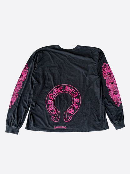 Chrome Hearts Black & Pink Horseshoe Logo Longsleeve T-Shirt
