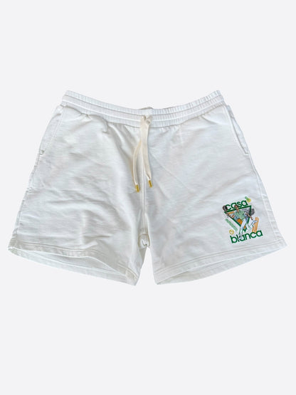 Casablanca White & Multicolor Le Jeu Embroidered Logo Shorts
