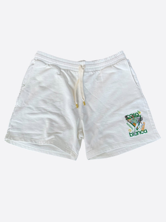 Casablanca White & Multicolor Le Jeu Embroidered Logo Shorts