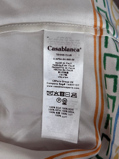 Casablanca White & Multicolor Temple Tennis Club Silk Button Up Shirt