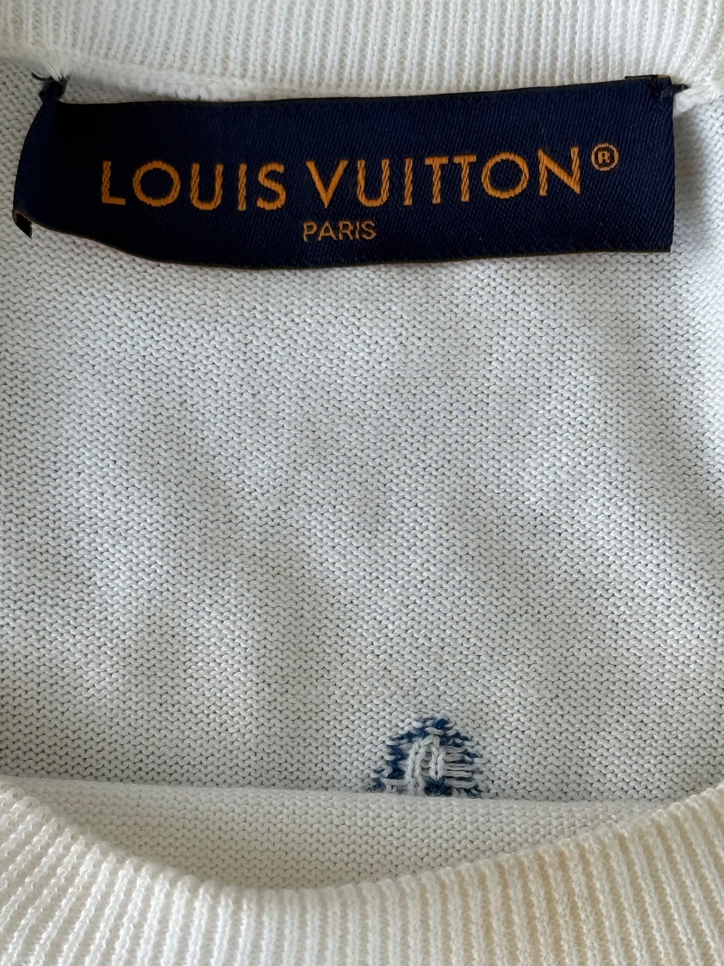 Louis Vuitton White & Blue Ice Logo Intarsia T-Shirt