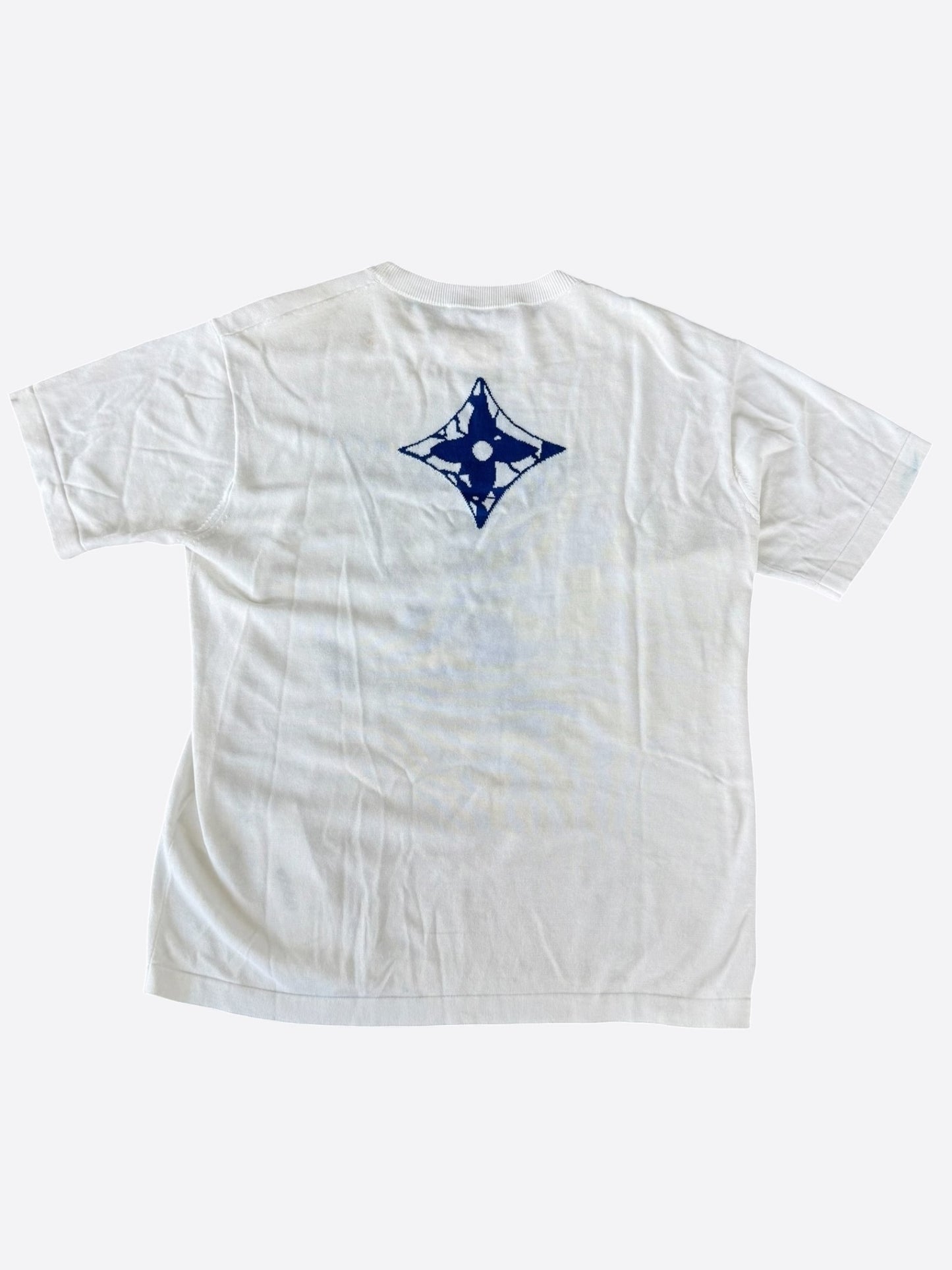 Louis Vuitton White & Blue Ice Logo Intarsia T-Shirt
