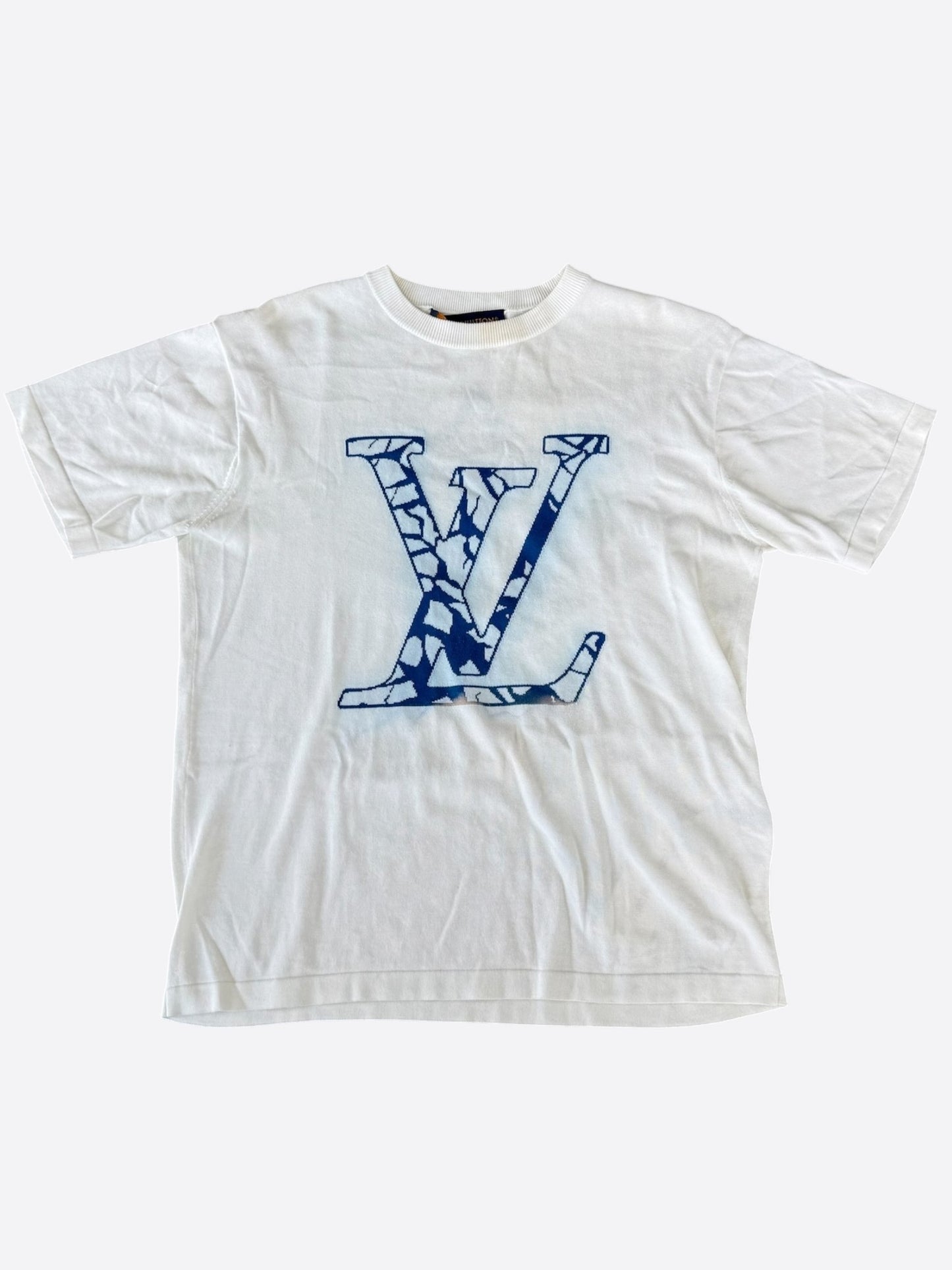 Louis Vuitton White & Blue Ice Logo Intarsia T-Shirt