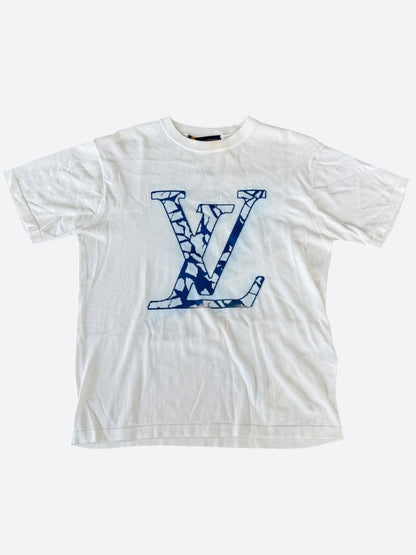 Louis Vuitton White & Blue Ice Logo Intarsia T-Shirt