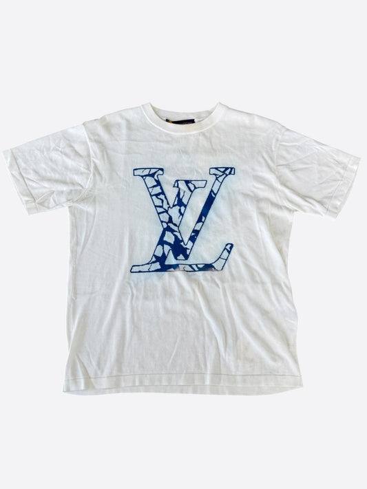 Louis Vuitton White & Blue Ice Logo Intarsia T-Shirt