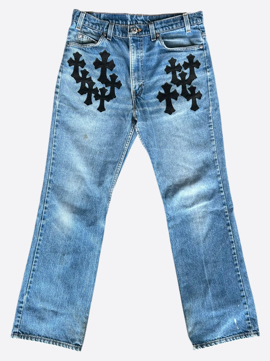 Chrome Hearts Levis Blue & Black Cross Patch Jeans