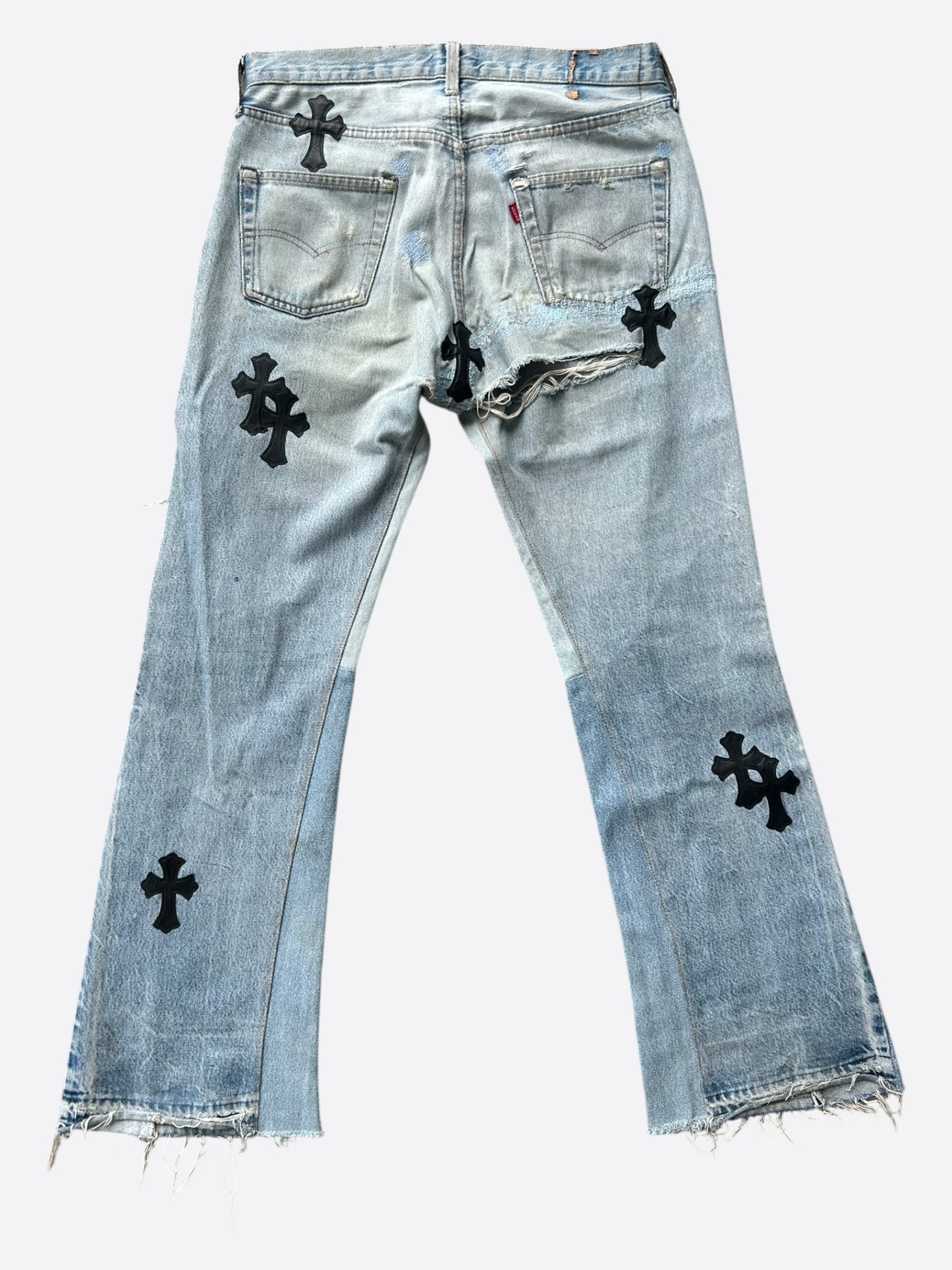 Chrome Hearts Levis Blue & Black Cross Patch Flared Jeans