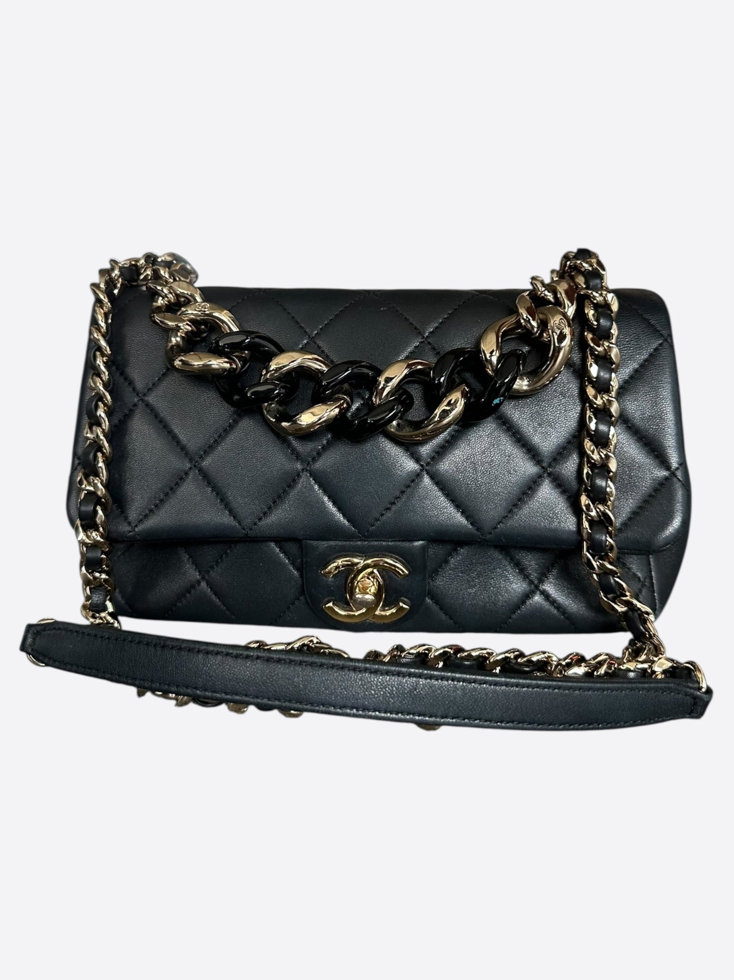 Chanel Black Quilted Lambskin Resin Chain Flap Bag