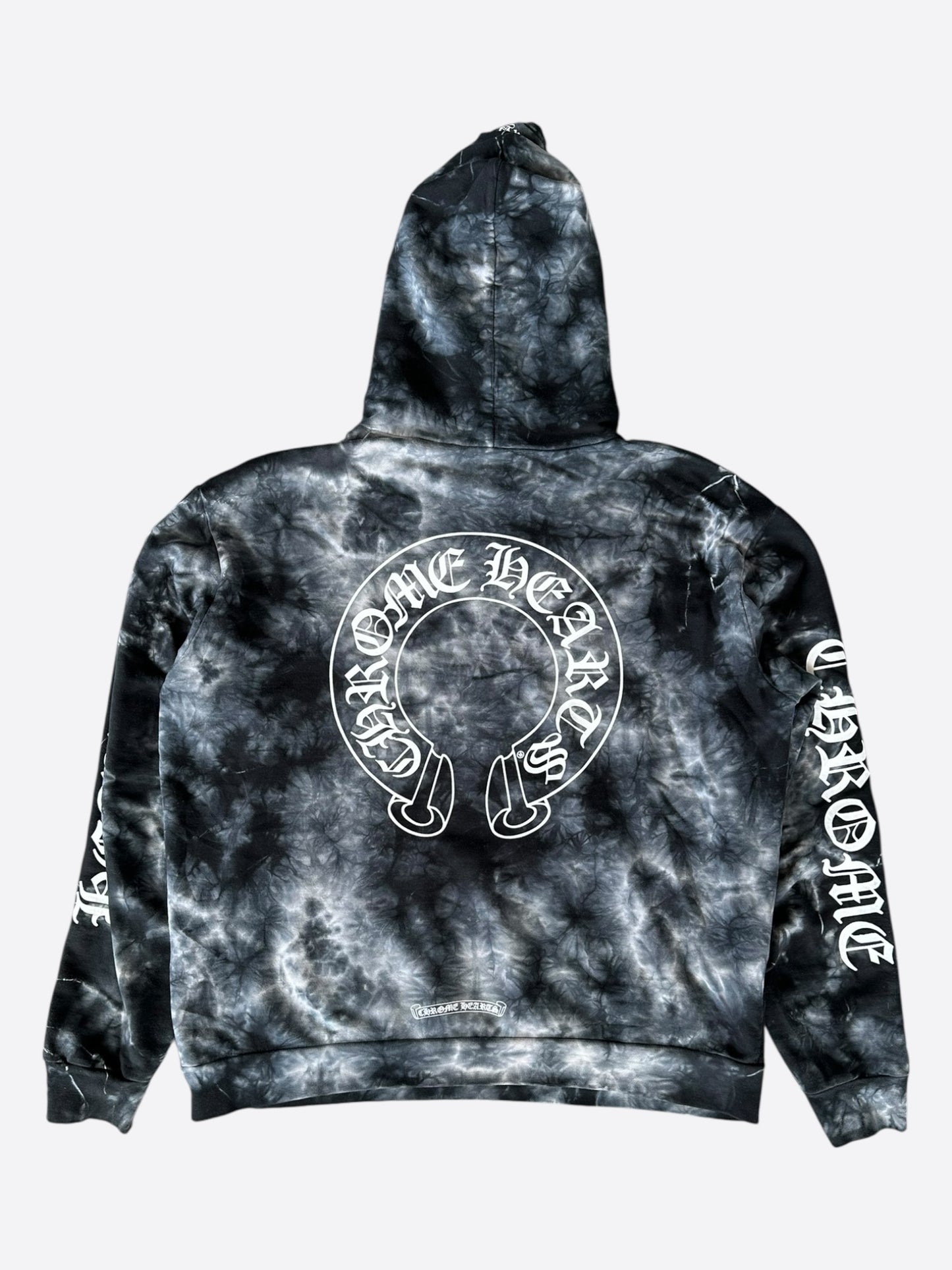 Chrome Hearts Black & White Tie-Dye Horseshoe Logo Hoodie